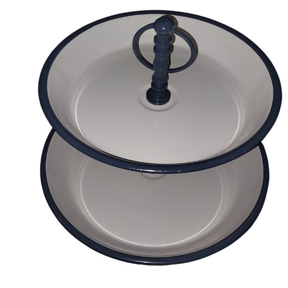 NWT Decorative 2-Tier Enameled Metal Tray with Distressed Finish & Handle - Picture 2 of 2